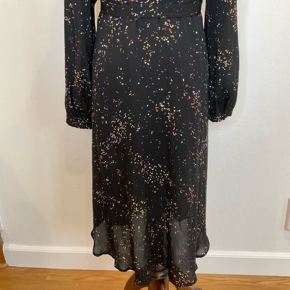 A.L.C. Samantha Deep-V Long-Sleeve Silk Midi Dress Black Speckled Print Size 2 - Picture 10 of 16